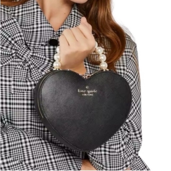 Kate Spade Love Shack Heart Pearl Handle Crossbody Black - Picture 7 of 14